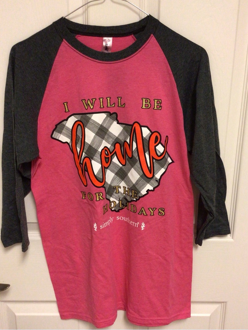 Simply Southern Home For The Holidays Baseball Tee Small